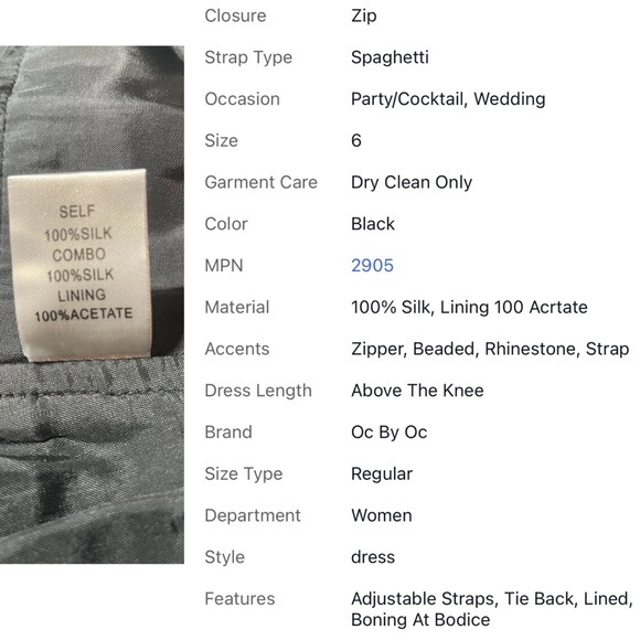 NWT Oc By Oc Silk Party Dress Size 6 Style 2905 Black With Beading - Picture 7 of 8